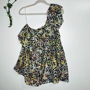 Lane Bryant Women's One-Shoulder Multicolored Animal Print Ruffled Top Size 22